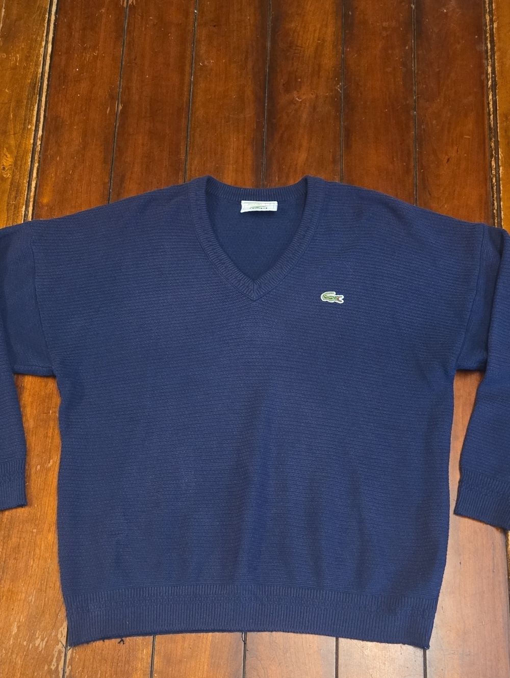 Lacoste Men's Dark Navy V-Neck Sweater with Crocodile Logo